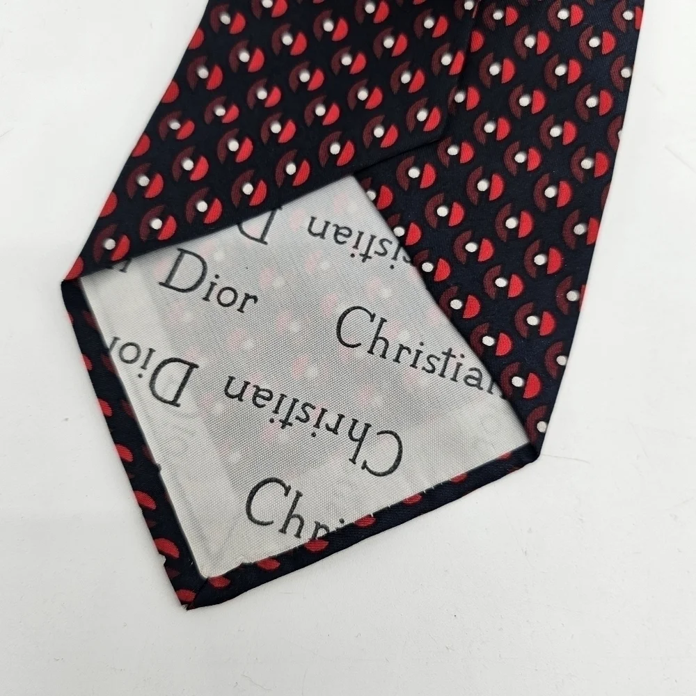 Christian Dior pattern vintage silk navy and red tie